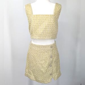 House of Harlow 1960 Margarit Lime Green Tweed Crop Top Mini Skirt Set Large NWT
